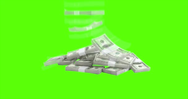 Bundels Dollars Vallen Van Boven Groene Achtergrond Geld Met Chroma — Stockvideo