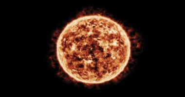 Siyah uzay arka planında güneş. Uzay keşfi ve astronomi. Güneş küresi radyasyonu