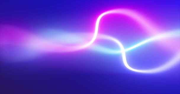 Gloeiende Gladde Neon Lichten Curve Lijnen Animatie Blauwe Achtergrond — Stockvideo