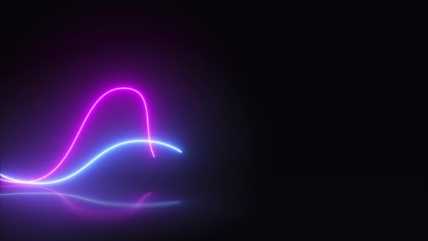 Neon Glowing Waves Animation Floor Reflection Blue Purple Lights — Stock Video