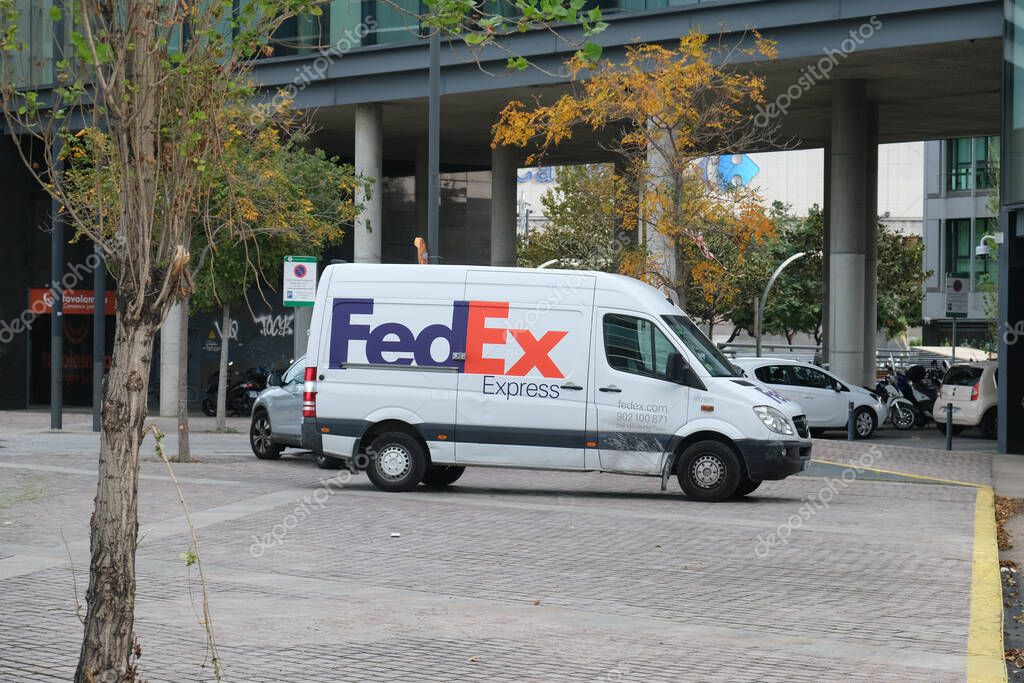 Barcelona, Spain - 5 November 2021: FedEx express truck car, Illustrative Editorial.