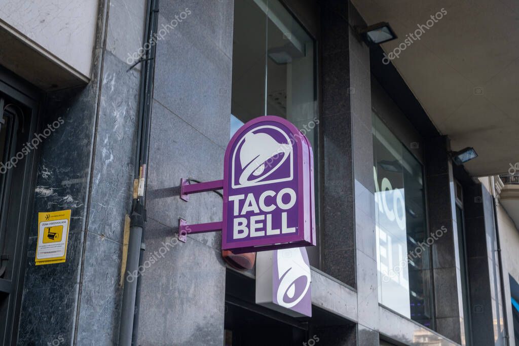Barcelona, Spain - 5 November 2021: Taco Bell fast food restaurant signboard, Illustrative Editorial.