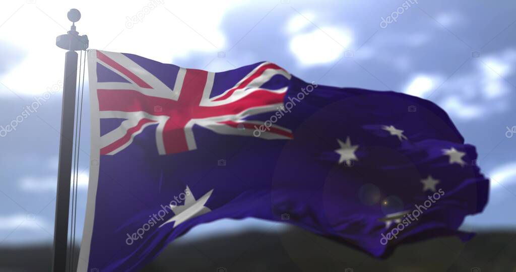 Australia national flag. Australian country waving flag. Politics and news 3D illustration.