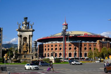 Barcelona, İspanya - 5 Kasım 2021: Arenas de Barcelona and Placa d 'Espanya, Illustrative Editorial.