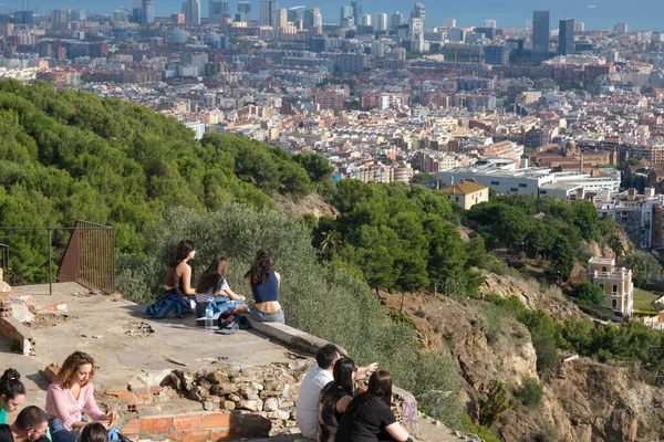 Barcelone Espagne Novembre 2021 Personnes Regardant Barcelone Avec Vue Aérienne — Photo