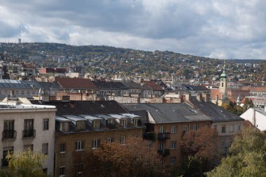 Budapeşte 'nin hava manzarası, Buda bölgesi, şehrin geniş açılı görüntüsü..