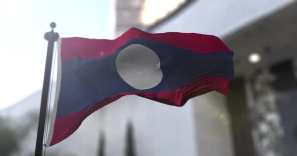 Laos Nationale Vlag Laos Land Zwaaiend Met Vlag Politiek Nieuws — Stockvideo