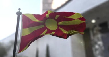 Kuzey Makedonya ulusal bayrağı. Kuzey Makedonya ülkesi bayrak sallıyor. Politika ve haber illüstrasyonu