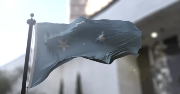 Εθνική σημαία της Μικρονησίας. Η χώρα της Μικρονησίας κυματίζει σημαία. Πολιτική και εικονογράφηση ειδήσεων — Αρχείο Βίντεο