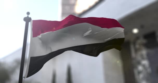 也门国旗 也门国挥动国旗 政治和新闻说明 — 图库视频影像