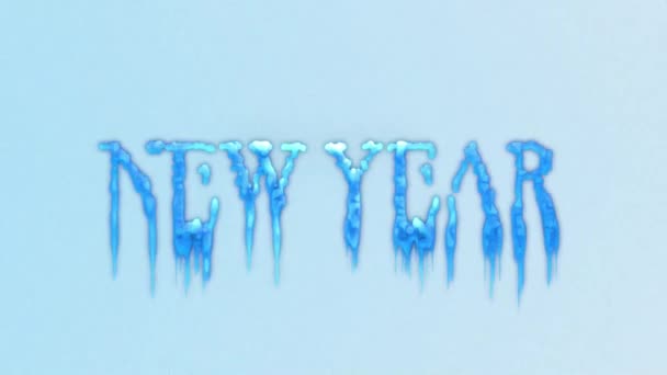 Napis Nowy Rok Lodowatym Niebieskim Tle Napisany Śniegu Śnieżna Czcionka — Wideo stockowe