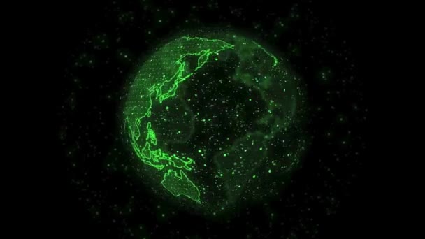 Aarde Planeet Bol Draait Zwarte Achtergrond Groene Aarde Bol Silhouet — Stockvideo