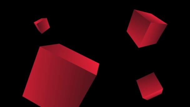 Κόκκινοι Κύβοι Περιστρέφονται Μαύρο Φόντο Γεωμετρικό Αφηρημένο Υπόβαθρο — Αρχείο Βίντεο