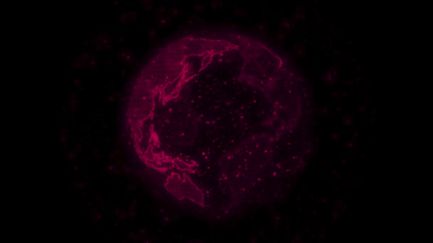 Ziemia Planeta Kula Wiruje Czarnym Tle Czerwona Sylwetka Kuli Ziemskiej — Wideo stockowe