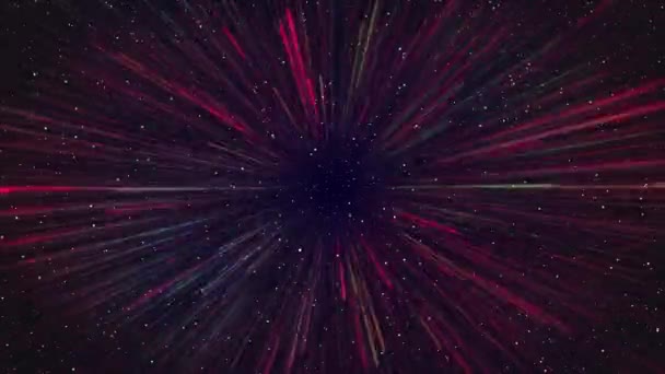 Sfondo Spaziale Con Stelle Particelle Colorate Volano Wormhole Salto Ipersonico — Video Stock