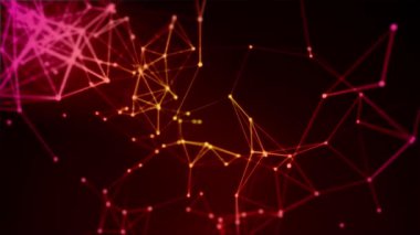 Teknoloji ağı kırmızı arka plan. Dijital düğümlerden ve bağlantı yollarından oluşan dijital veriler. Dijital, iletişim ve teknoloji ağının arka planı. Hata, hackleme sorunu, ağ sorunu