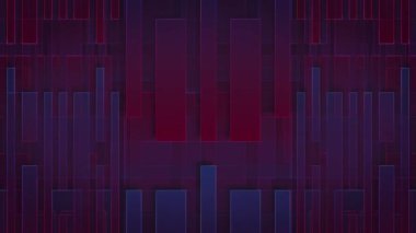 Dijital Neon arka planı. Geometrik şekiller animasyon düzeni. Mor kırmızı retro fütürist tasarım. 4K Siber zemin görüntüsü