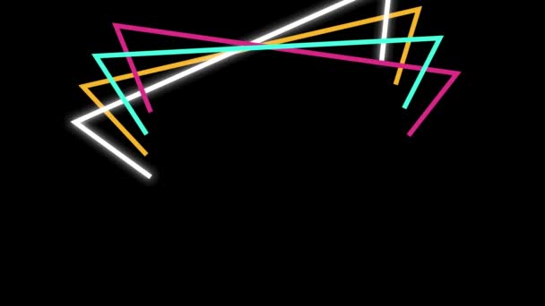 Neon Triangle Frame Animation Black Background Neon Light Overlay — Stock Video