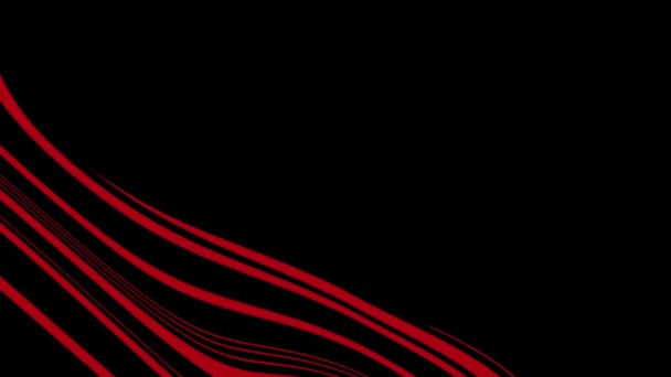 黒い背景に赤い曲線のアニメーションオーバーレイ。コピースペース付きの波線グラフィックテンプレート。デザイン要素 — ストック動画
