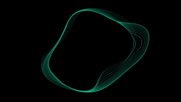 Abstract 3D vorm object gemaakt met golven en lijnen. Cyaan blauwe abstracte vorm drijvende animatie. Zwarte achtergrond overlay. — Stockvideo