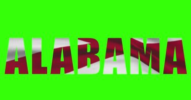 Alabama eyaleti ismi yeşil ekranda dalgalanan bayrak canlandırması.