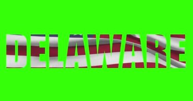 Yeşil ekran animasyonunda Delaware eyalet adı. ABD bayrağı dalgalanıyor.