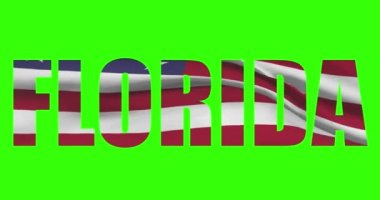 Florida eyaleti ismi yeşil ekran animasyonunda. ABD bayrağı dalgalanıyor.