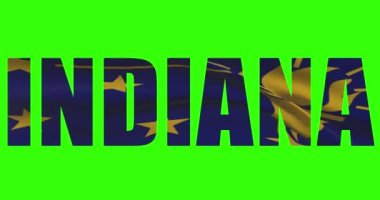 Yeşil ekran animasyonunda Indiana eyalet ismi. ABD bayrağı dalgalanıyor.