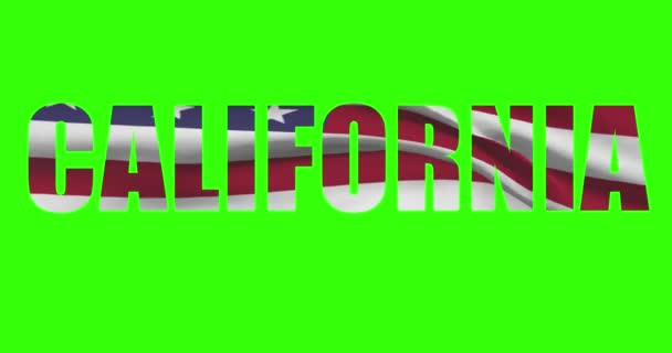 Nazwa Stanu Kalifornia Zielonym Ekranie Animacji Flaga Usa Macha — Wideo stockowe