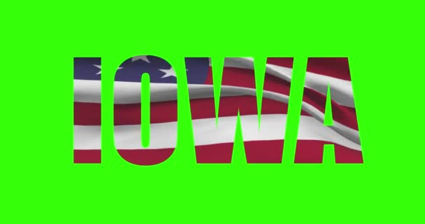 Iowa State Name Green Screen Animation Usa State Flag Waving — Stock Video