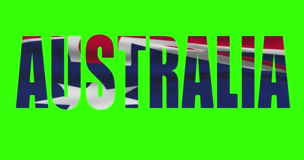 Austrálie Země Písmo Text Vlajkou Mávání Animace Zelené Obrazovce Pozadí — Stock video
