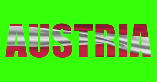 Ausztria Ország Betűszó Szöveg Zászló Integető Animáció Zöld Képernyőn Chroma — Stock videók