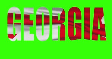 Gürcistan ülkesi yeşil ekran 4K 'de bayrak hareketleriyle kelime metni yazıyor. Krom anahtar arkaplanı.
