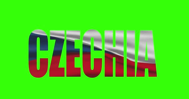 Czechia Country Písmo Text Vlajkou Mávající Animací Zelené Obrazovce Pozadí — Stock video