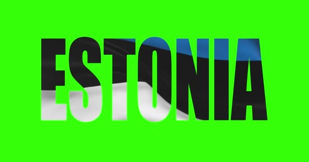 Эстонская Страна Надписью Текст Слова Флагом Размахивая Анимацией Зеленом Экране — стоковое видео
