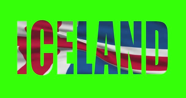 Islândia País Lettering Texto Palavra Com Bandeira Acenando Animação Tela — Vídeo de Stock