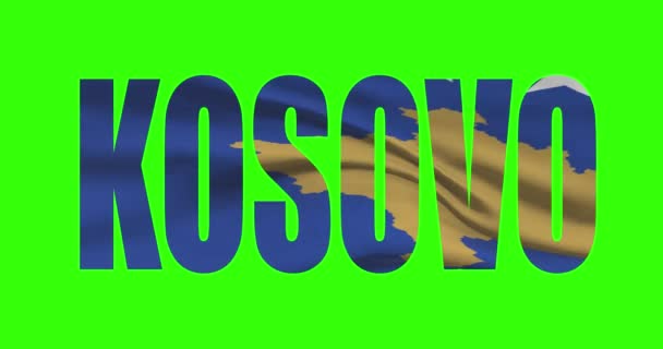 Текст Слова Надписью Косово Анимацией Размахивания Флагом Зеленом Экране Фон — стоковое видео