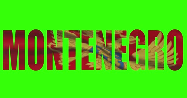 Montenegro Land Schriftzug Worttext Mit Flagge Schwenken Animation Auf Grünem — Stockvideo