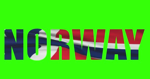 Текст Надписью Norway Country Анимацией Размахивания Флагом Зеленом Экране Фон — стоковое видео
