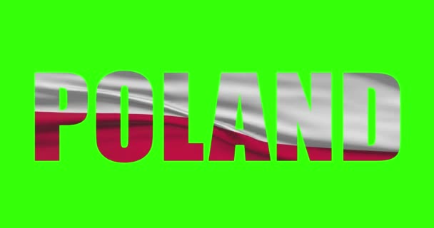 Polen Land Belettering Woord Tekst Met Vlag Zwaaien Animatie Groen — Stockvideo