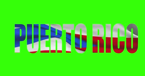 Portoryko Kraj Literowanie Słowo Tekst Flagą Machanie Animacji Zielonym Ekranie — Wideo stockowe