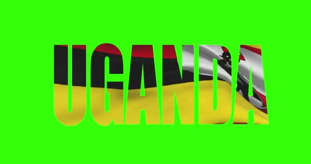 Uganda Paese Testo Lettering Parola Con Bandiera Sventola Animazione Sullo — Video Stock