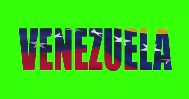 Venezuela Land Belettering Woord Tekst Met Vlag Zwaaien Animatie Groen — Stockvideo