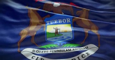 Michigan eyaleti bayrağını sallıyor. 4K arkaplan.