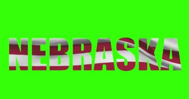 Yeşil ekran animasyonunda Nebraska eyaletinin adı. ABD bayrağı dalgalanıyor.