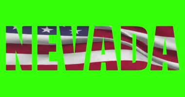 Nevada eyaleti ismi yeşil ekran animasyonunda. ABD bayrağı dalgalanıyor.