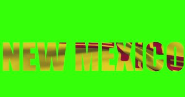 New Mexico eyaleti ismi yeşil ekran animasyonunda. ABD bayrağı dalgalanıyor.