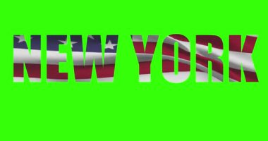 New York eyaleti ve şehir ismi yeşil ekran animasyonunda. ABD bayrağı dalgalanıyor.