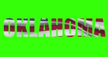 Yeşil ekran animasyonunda Oklahoma eyaletinin adı. ABD bayrağı dalgalanıyor.