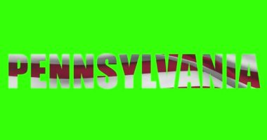 Pennsylvania eyaleti ismi yeşil ekran animasyonunda. ABD bayrağı dalgalanıyor.